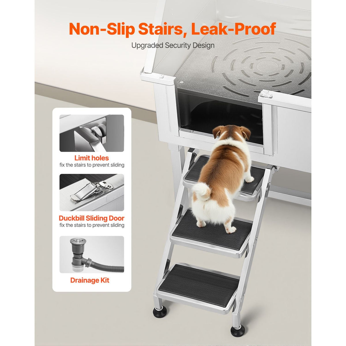 38 Inch Stainless Steel Dog Washing Station, Pet Grooming Tub with Hot & Cold Faucet, Showerhead, Home Wash Sink, Fits Small and Medium Cats and Dogs, Non-Slip Stairs (Left Door)