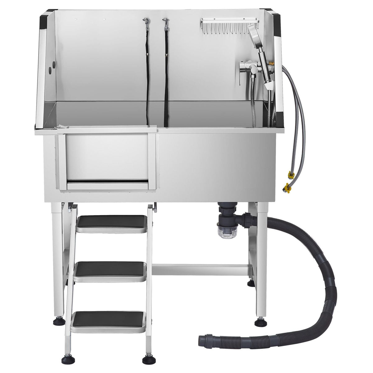 38 Inch Stainless Steel Dog Washing Station, Pet Grooming Tub with Hot & Cold Faucet, Showerhead, Home Wash Sink, Fits Small and Medium Cats and Dogs, Non-Slip Stairs (Left Door)