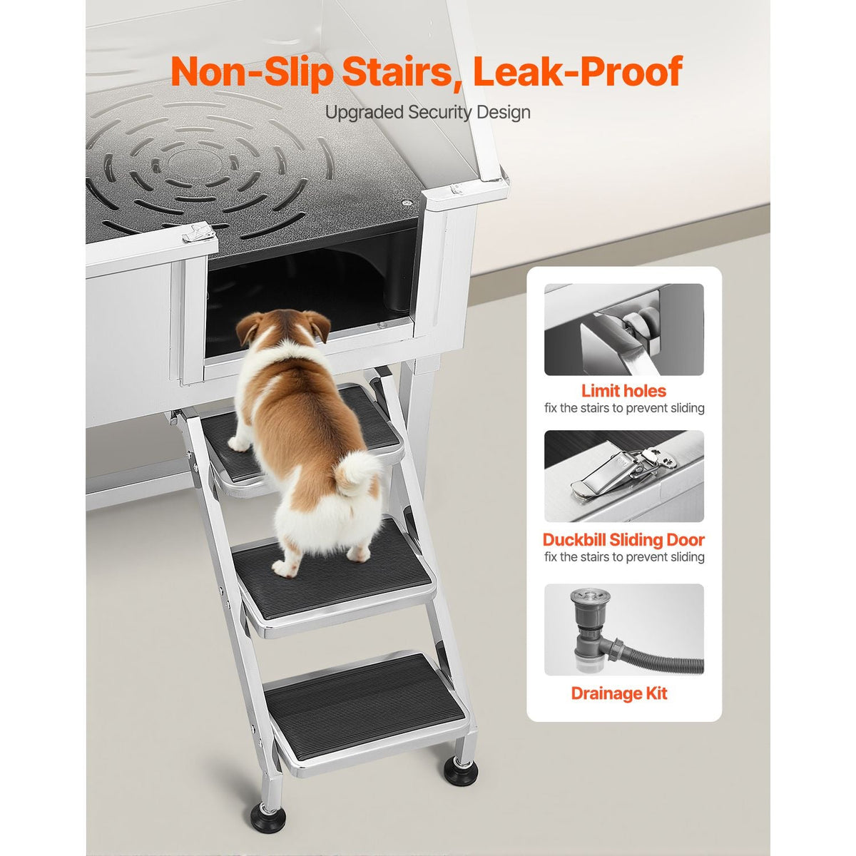 38 Inch Stainless Steel Dog Washing Station, Pet Grooming Tub with Hot & Cold Faucet, Showerhead, Home Wash Sink, Fits Small and Medium Cats and Dogs, Non-Slip Stairs (Right Door)