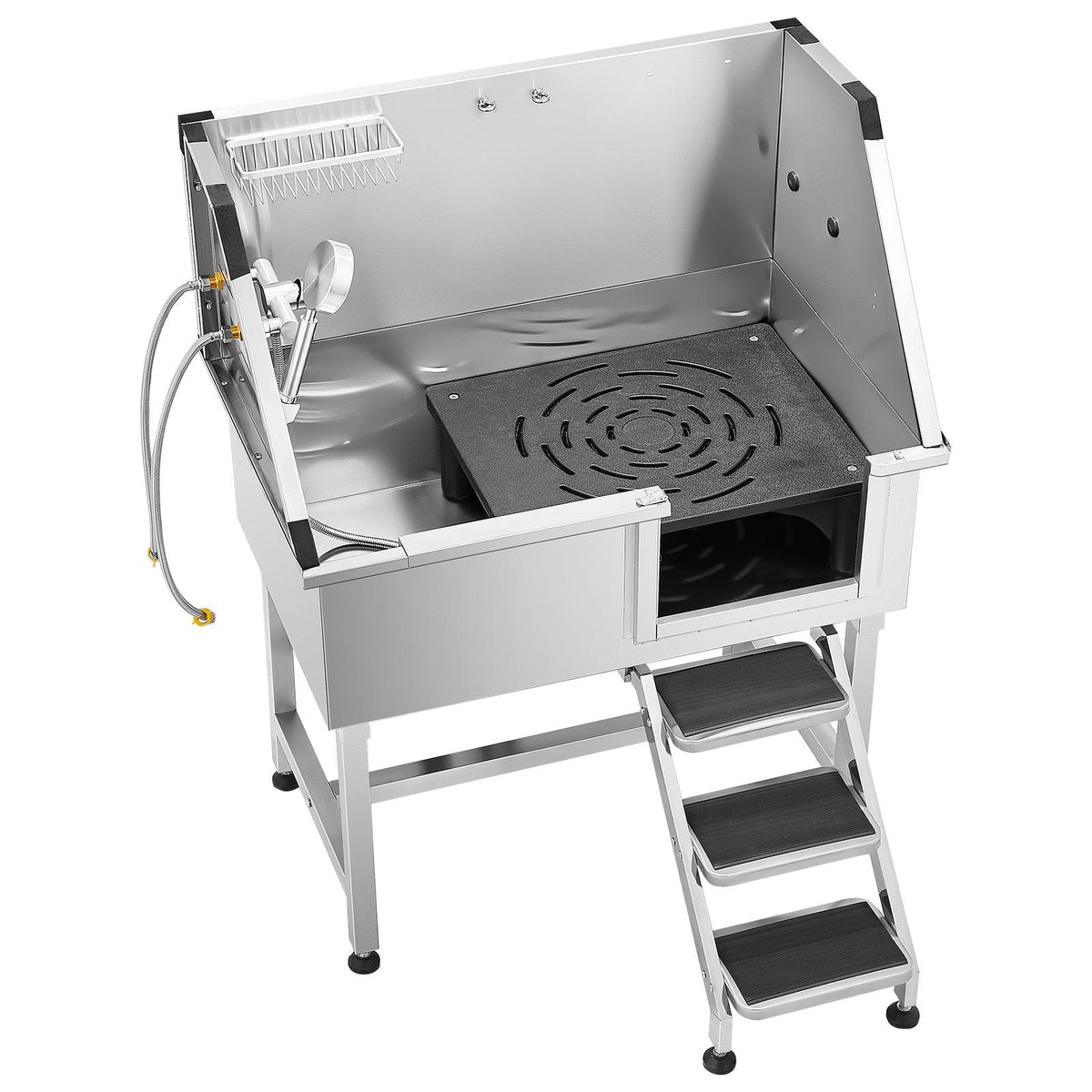 38 Inch Stainless Steel Dog Washing Station, Pet Grooming Tub with Hot & Cold Faucet, Showerhead, Home Wash Sink, Fits Small and Medium Cats and Dogs, Non-Slip Stairs (Right Door)