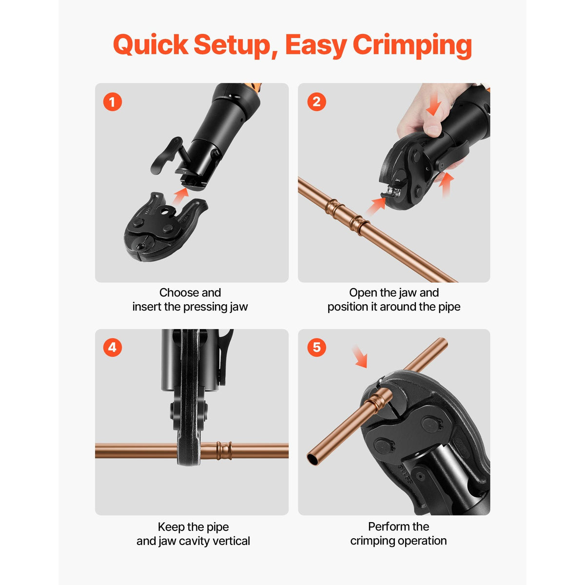 3/8" Press Jaw for Compact Series Press Tools, 52 HRC Hardened Steel Pressing Jaw for High Pressure HVAC/R Applications - Compatible with 24KN Press Tools for RLS Copper Pipes Connections