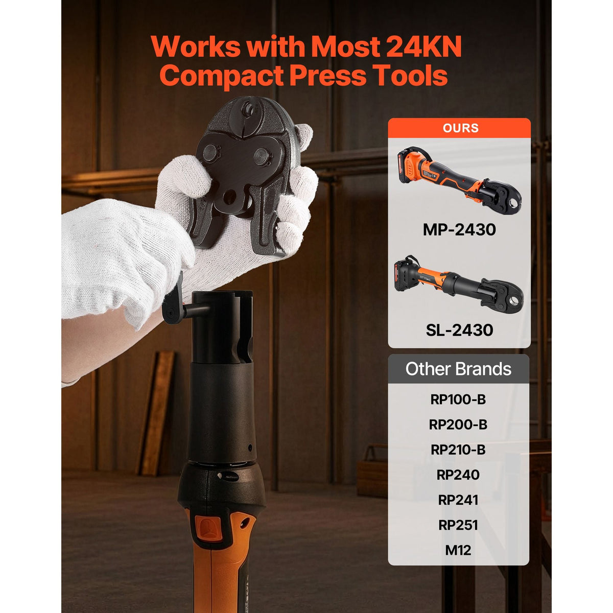 3/8" Press Jaw for Compact Series Press Tools, 52 HRC Hardened Steel Pressing Jaw for High Pressure HVAC/R Applications - Compatible with 24KN Press Tools for RLS Copper Pipes Connections