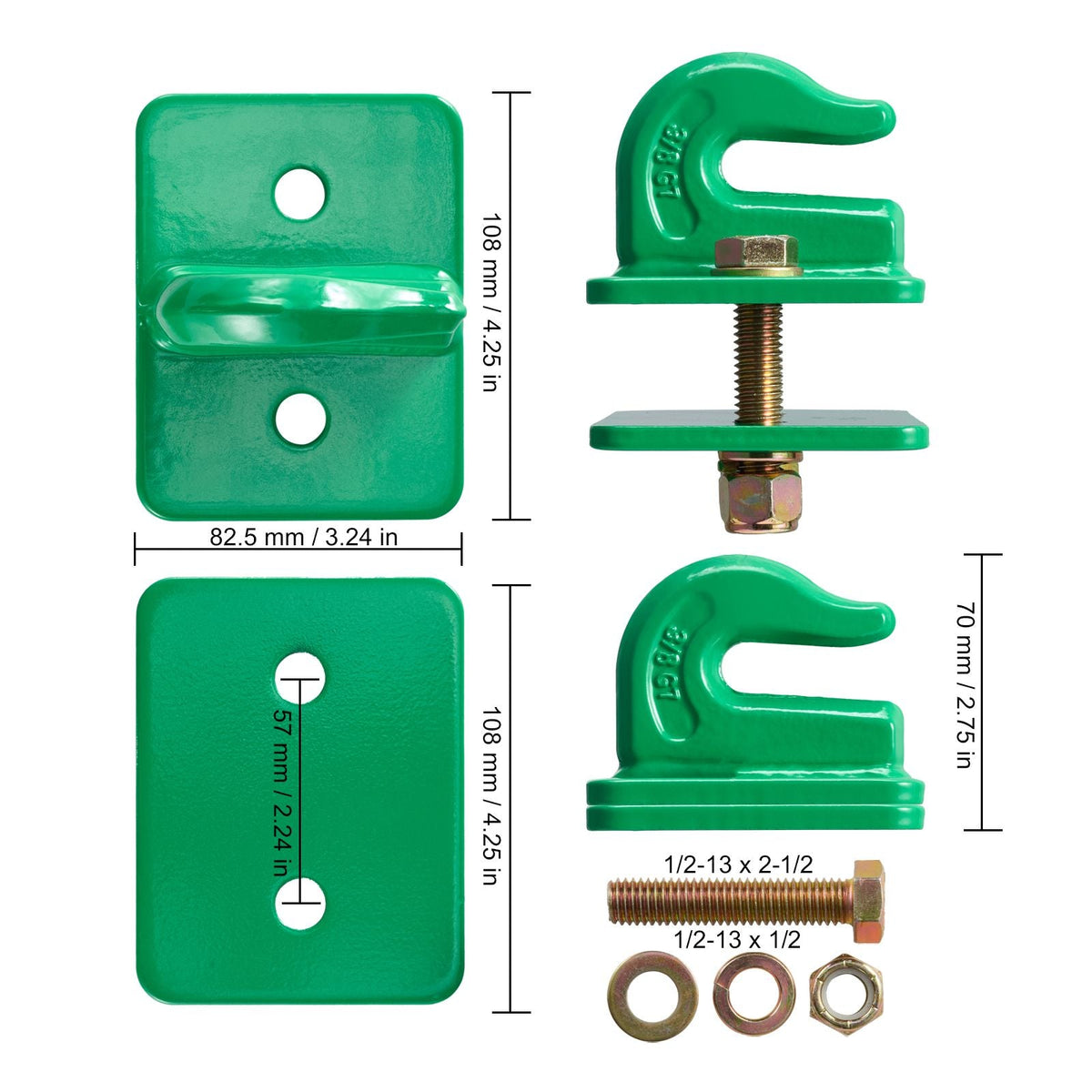 3/8" Tractor Bucket Hooks Grade 70 Forged Steel 2 Pack Bolt On Grab Hooks Heavy Duty Mount With Backer Plate, Maximum Break Strength 15,000 Lbs, Compatible For Tractor Bucket, Rv, Pickup, Truck