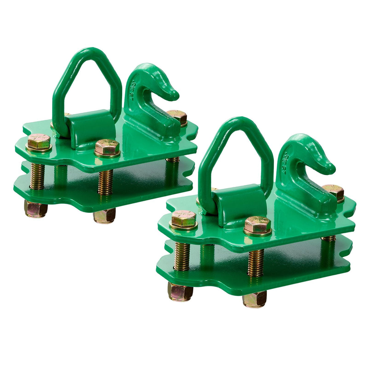 3/8" Tractor Bucket Hooks with Tie Down Ring, Grade 70 Forged Steel 2 Pack Bolt-On Grab Hook with Back Plates Work Well for Tractor Bucket RV UTV Truck Maximum Break Strength 15,000 lbs, Green