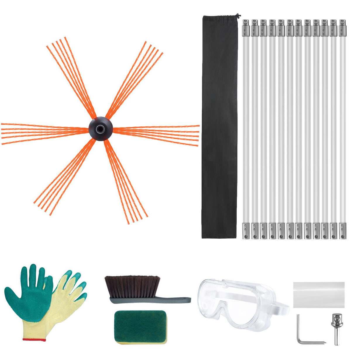 39 Feet Chimney Sweep Kit, w/ 12 Reinforced Nylon Flexible Rods, Ergonomic Chimney Cleaning Brush, 360-Degree Brush Chimney Cleaner, Rich Accessories for Fireplace Flue Home Use Fits most Pipes