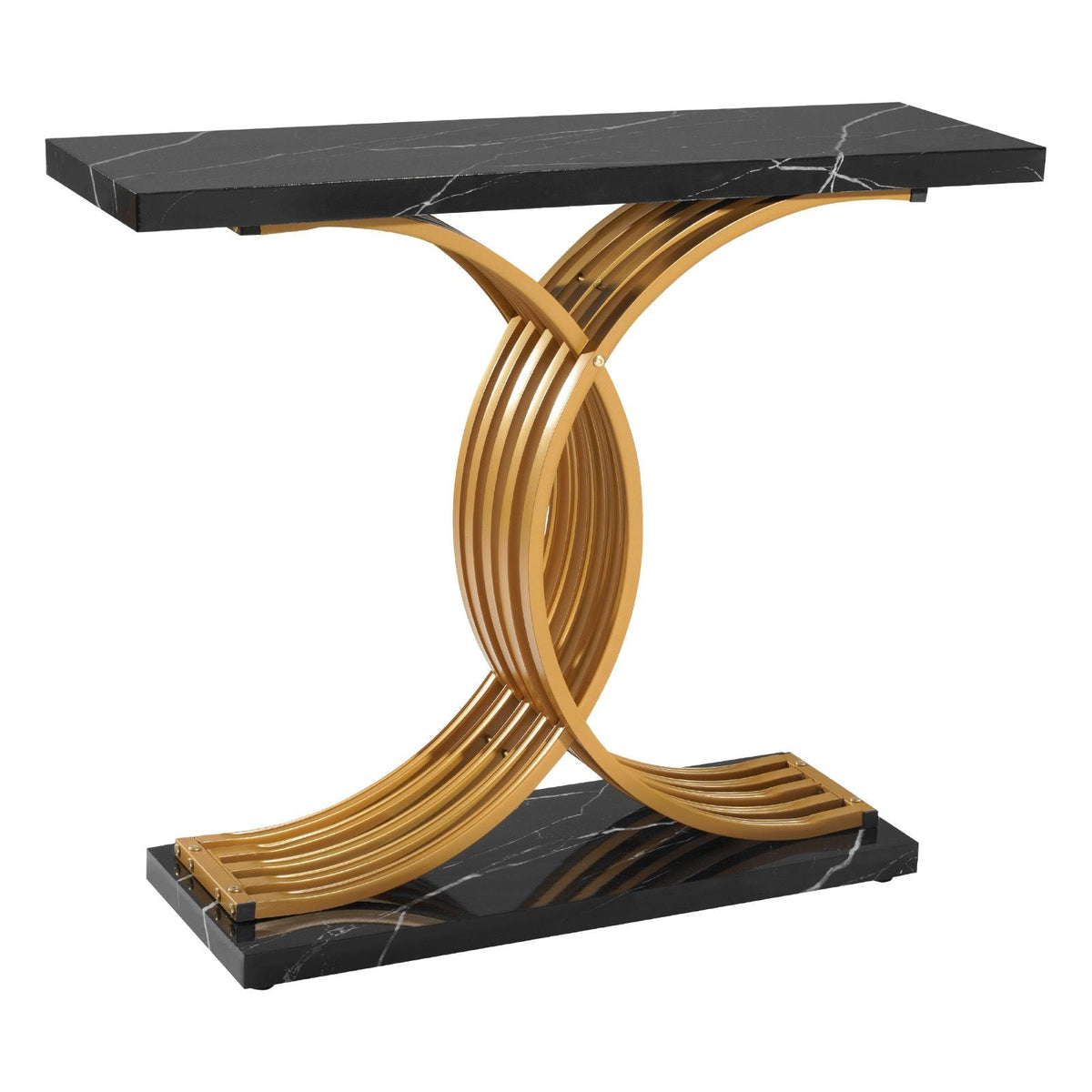 39 in Gold Console Table, Modern Desk Behind the Couch, Wood Rectangle Entrance Desk, Narrow Long Sofa Table Accent Stand with Metal Legs for Hallway, Bedroom, Living Room, Foyer, Easy Assembly
