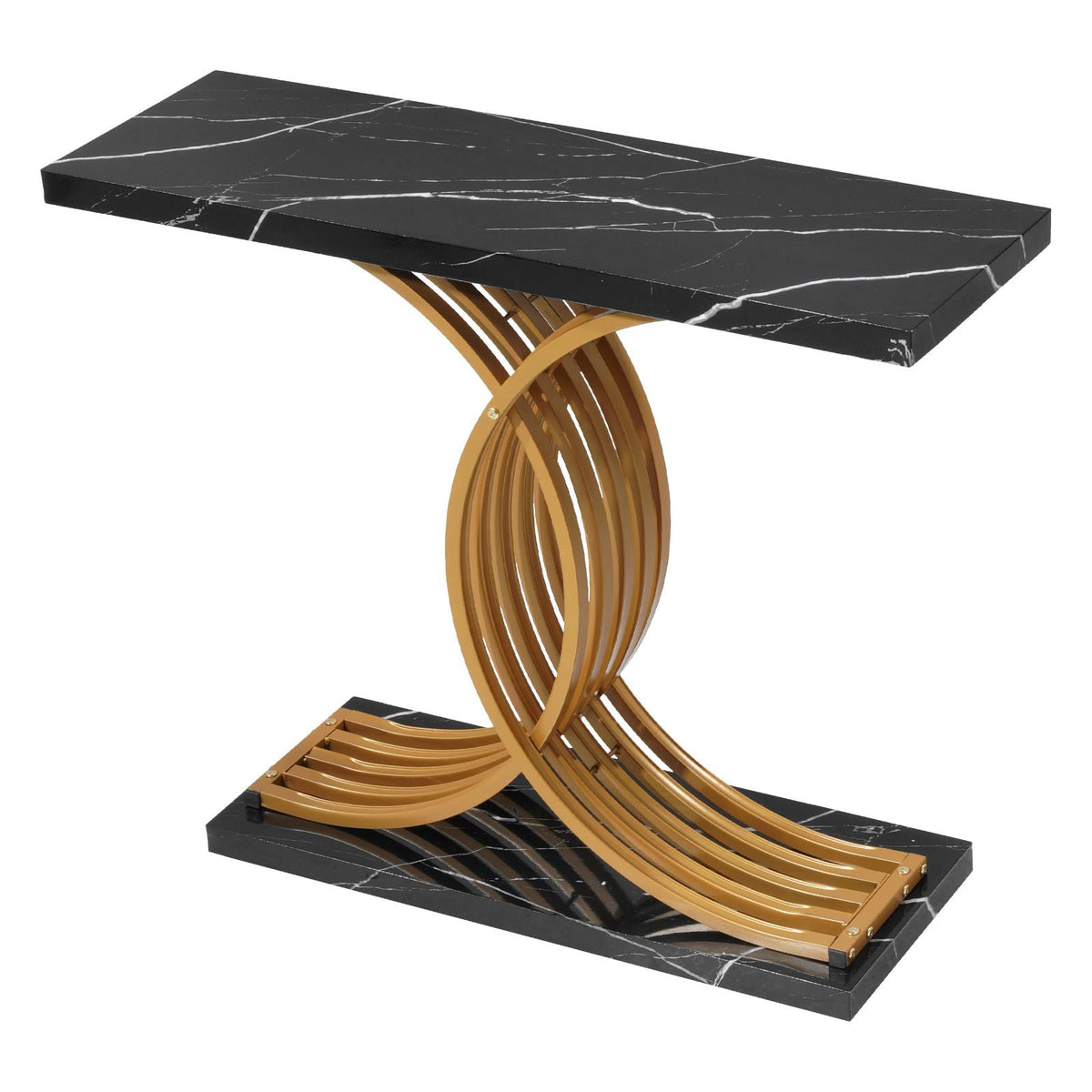 39 in Gold Console Table, Modern Desk Behind the Couch, Wood Rectangle Entrance Desk, Narrow Long Sofa Table Accent Stand with Metal Legs for Hallway, Bedroom, Living Room, Foyer, Easy Assembly