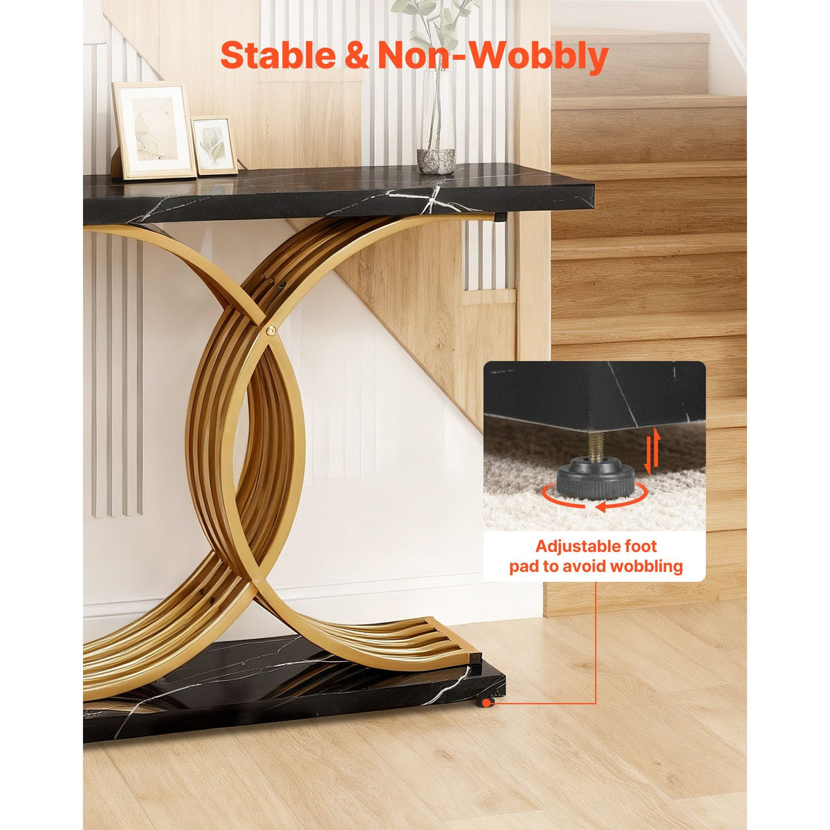 39 in Gold Console Table, Modern Desk Behind the Couch, Wood Rectangle Entrance Desk, Narrow Long Sofa Table Accent Stand with Metal Legs for Hallway, Bedroom, Living Room, Foyer, Easy Assembly