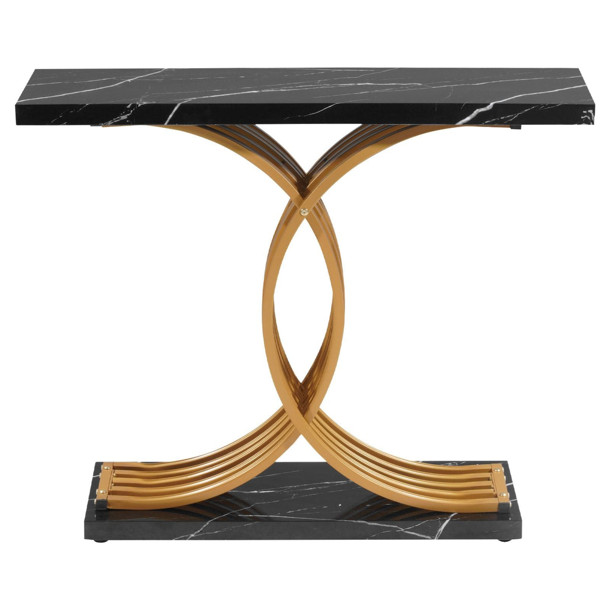 39 in Gold Console Table, Modern Desk Behind the Couch, Wood Rectangle Entrance Desk, Narrow Long Sofa Table Accent Stand with Metal Legs for Hallway, Bedroom, Living Room, Foyer, Easy Assembly