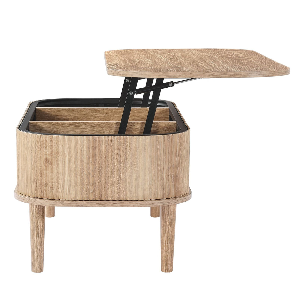 39.4 in Lift Top Coffee Table, Fluted Oval Coffee Table with 3 Hidden Compartment, Mid Century Wooden Oval Center Desk with Storage, Lift Up Tabletop for Home & Office, Easy Assembly, Burlywood