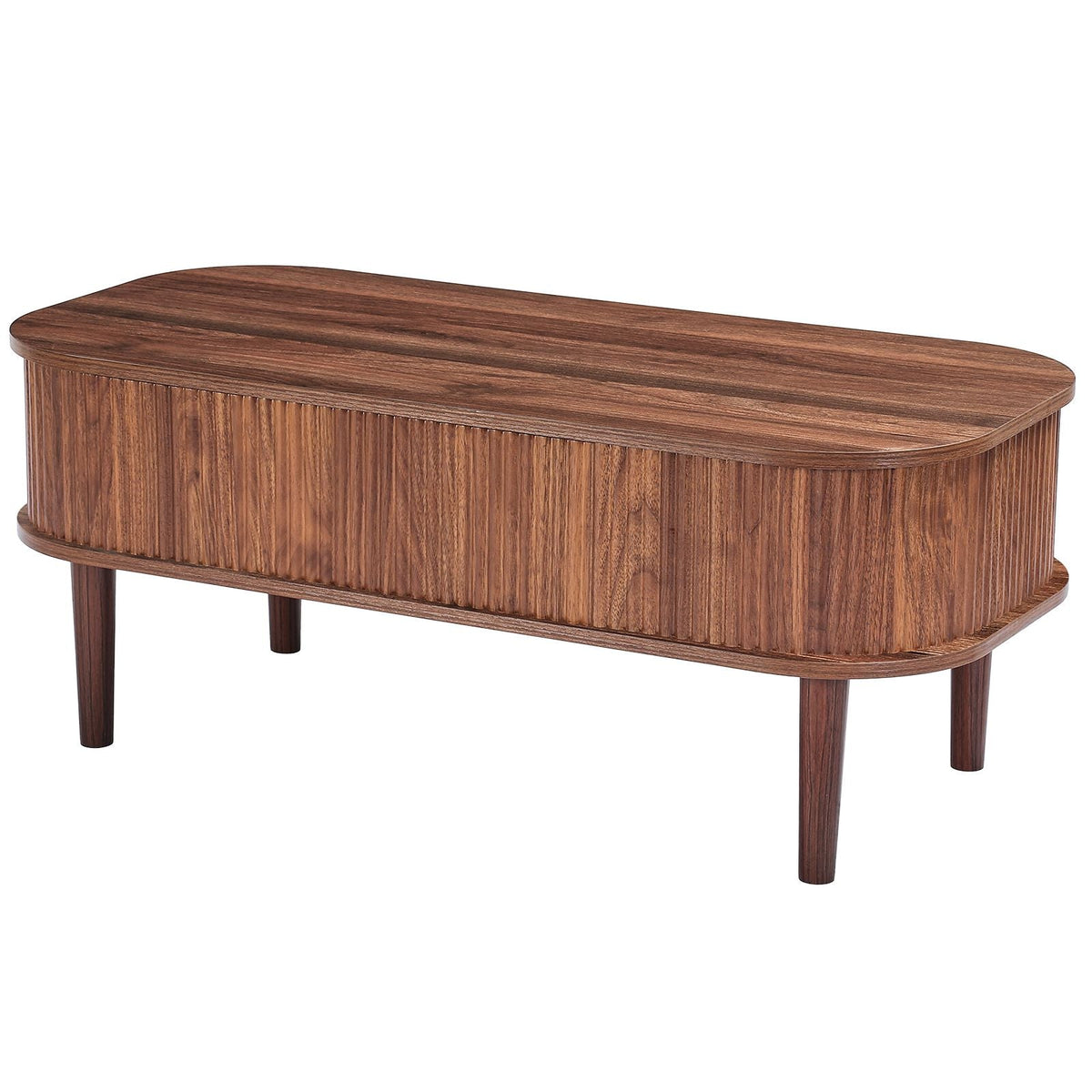 39.4 in Lift Top Coffee Table, Fluted Oval Coffee Table with 3 Hidden Compartment, Mid Century Wooden Oval Center Desk with Storage, Lift Up Tabletop for Home & Office, Easy Assembly, Walnut