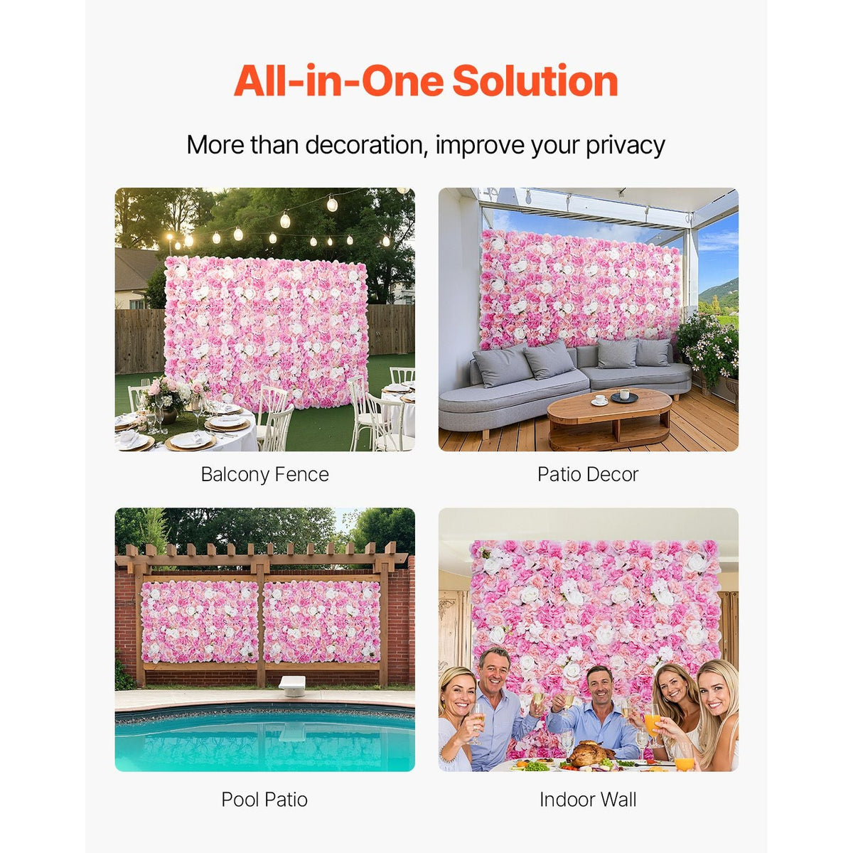 3D Flower Wall Panel, 12 PCS 15 x 15 inch, Artificial Floral Wall Background Mesh Backing Mat,Seamless Design&Easy Installation for Wedding Valentines Day Home Baby Party Backdrop Decor,Pink