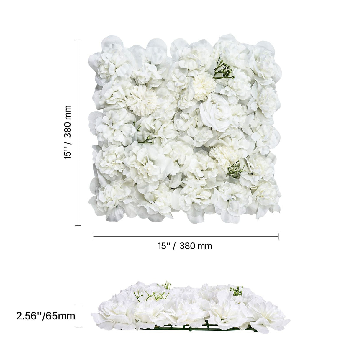 3D Flower Wall Panel, 24 PCS 15 x 15 inch, Artificial Floral Wall Background Mesh Backing Mat,Seamless Design&Easy Installation for Wedding Valentines Day Home Baby Party Backdrop Decor,White