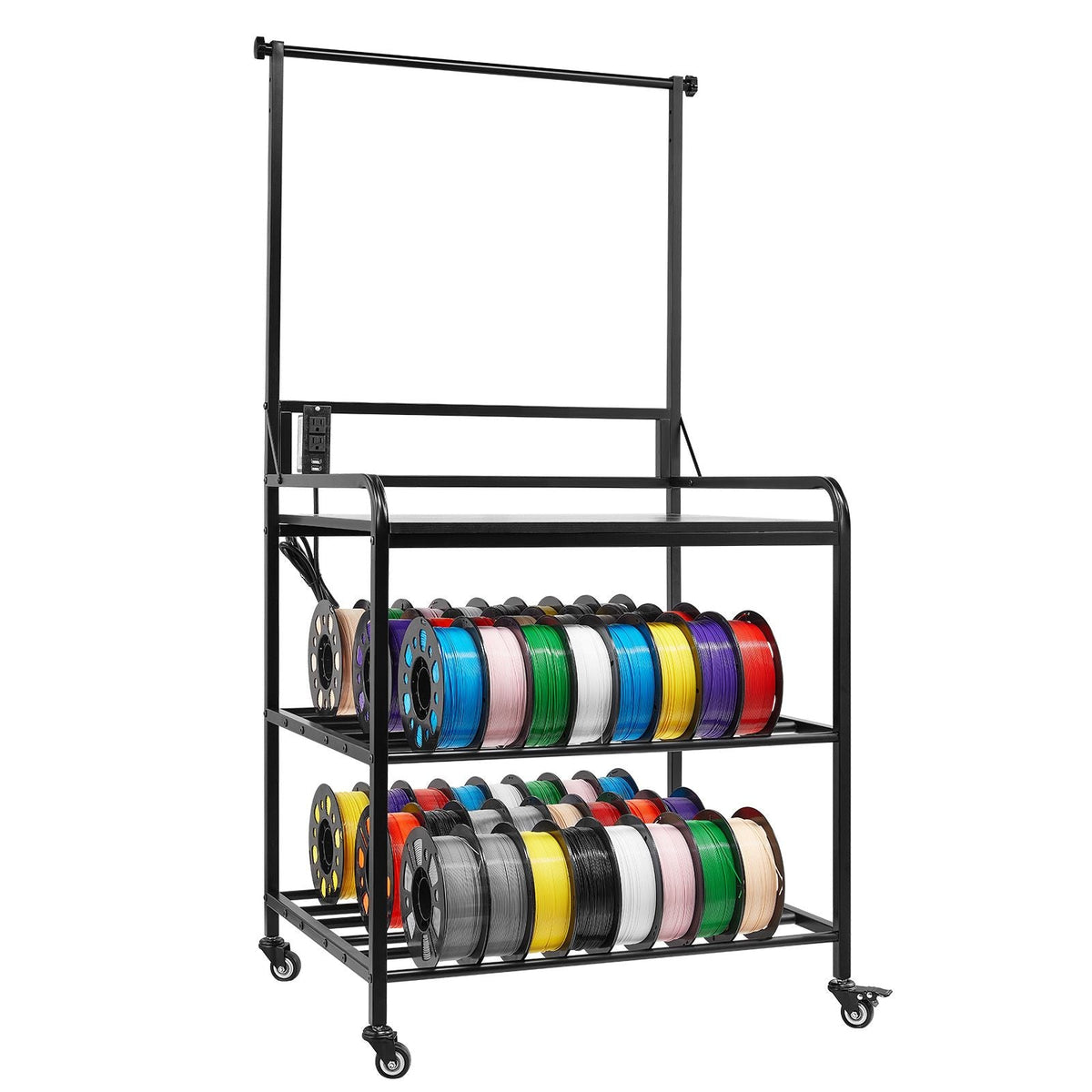 3D Printer Filament Storage Rack, 3-Tier 3D Printer Stand with Filament Storage, Spools Holder Racks Cart with Wheels, Filaments Organzied for 3D Printing Station, Office, Workshop (Shelf Only)