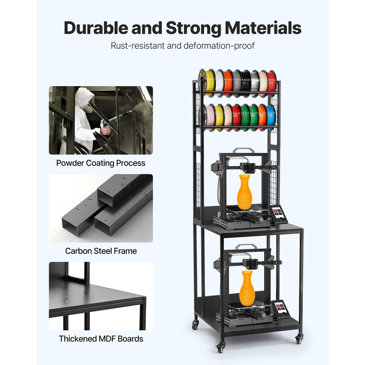 3D Printer Filament Storage Rack, 4-Tier 3D Printer Stand with Filament Storage, Spools Holder Racks Cart with Wheels, Filaments Organzied for 3D Printing Station, Office, Workshop (Shelf Only)