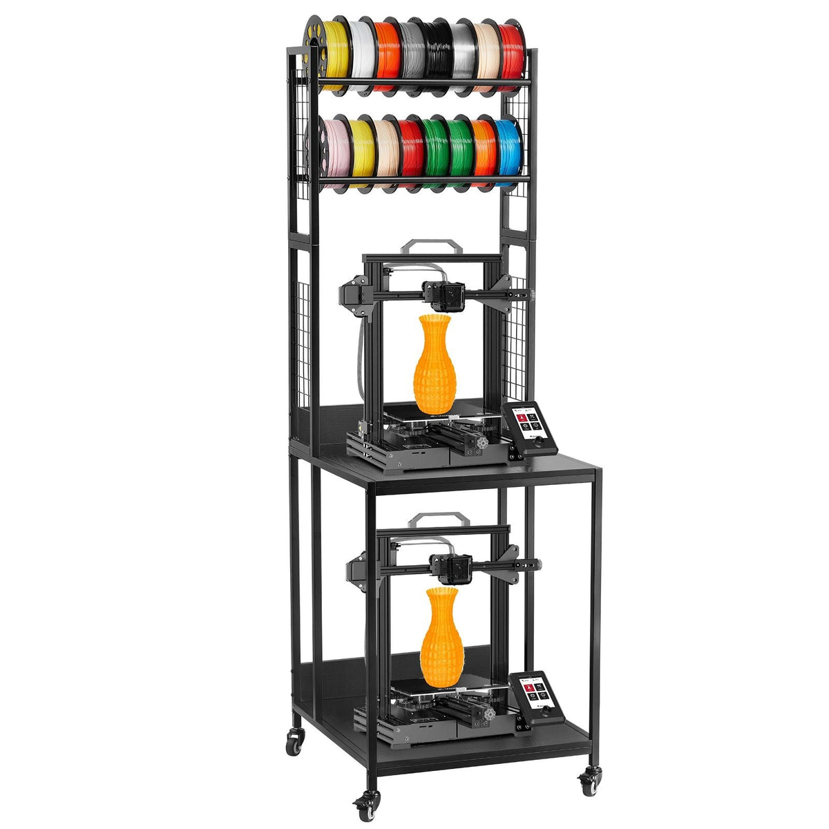 3D Printer Filament Storage Rack, 4-Tier 3D Printer Stand with Filament Storage, Spools Holder Racks Cart with Wheels, Filaments Organzied for 3D Printing Station, Office, Workshop (Shelf Only)