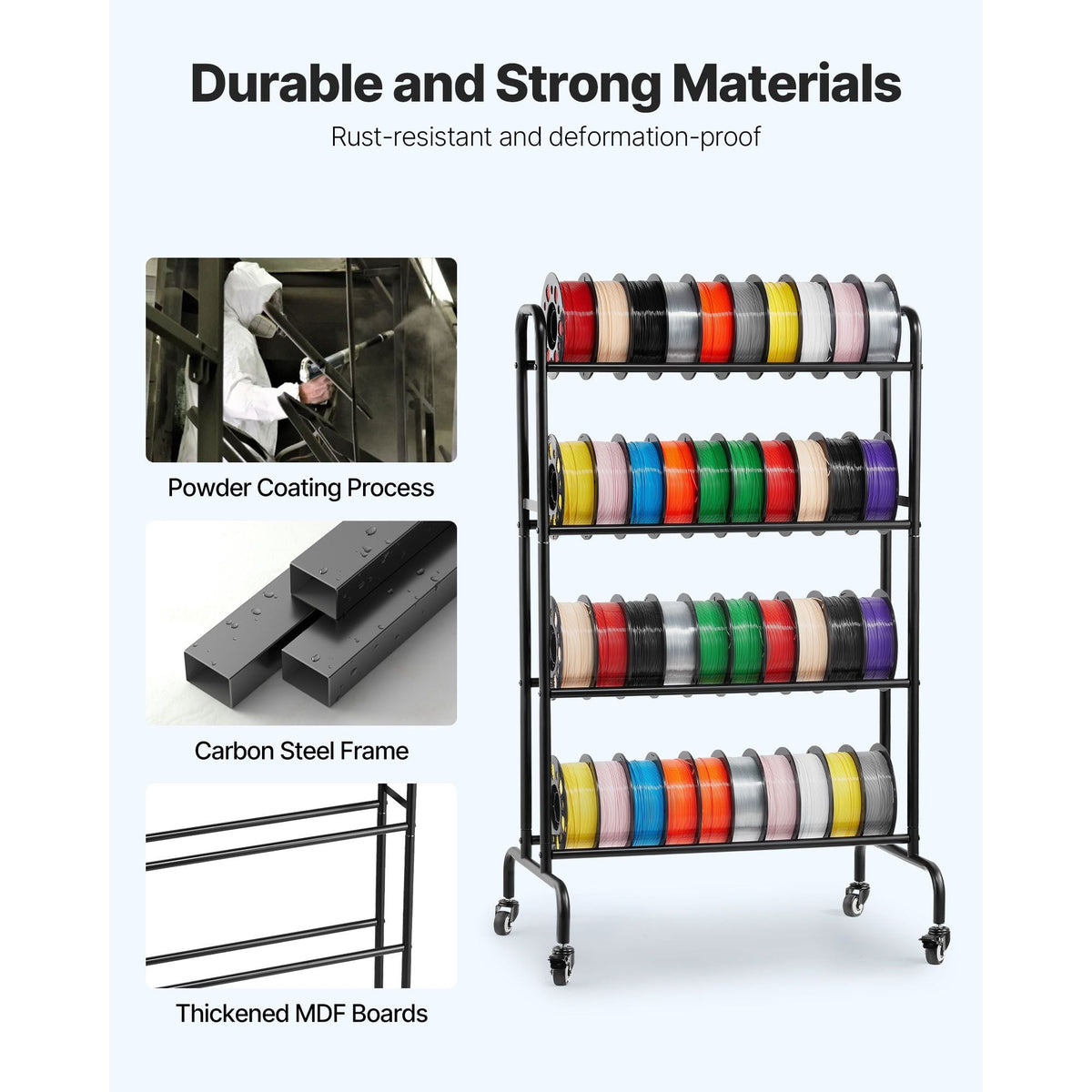 3D Printer Filament Storage Rack, 4 Tier Heavy Duty Storage Shelf, Rolling Filament Spool Holders Racks with Wheels, Filaments Organzied for 3D Printing Station, Office, Workshop (Shelf Only)