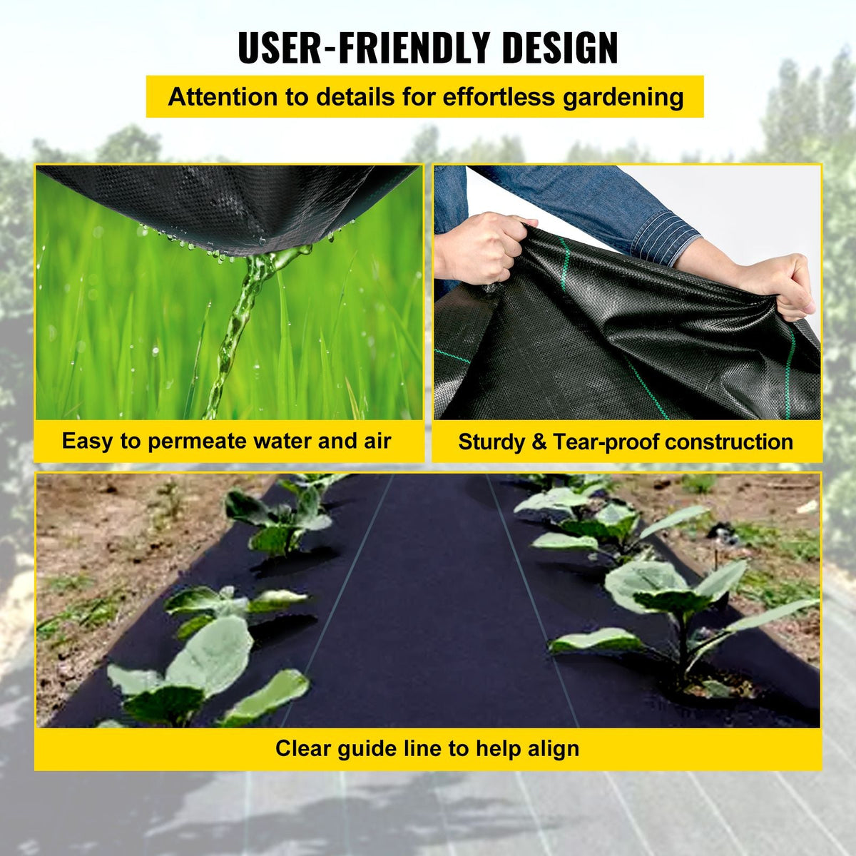 3FTx50FT Premium Weed Barrier Fabric Heavy Duty 5OZ, Woven Weed Control Fabric, High Permeability Good for Flower Bed, Geotextile Fabric for Underlayment, Polyethylene Ground Cover