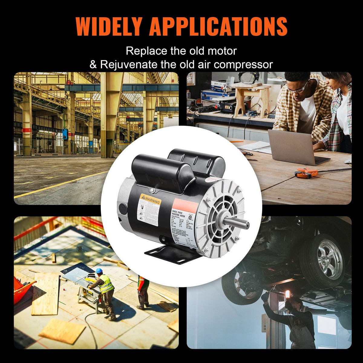 3HP Air Compressor Electric Motor, 230V 15.5 Amps, 56 Frame 3450RPM, 5/8" Keyed Shaft, 1.88" Shaft Length, Single Phase, CW/CCW Rotation (Factory Setting is CCW)
