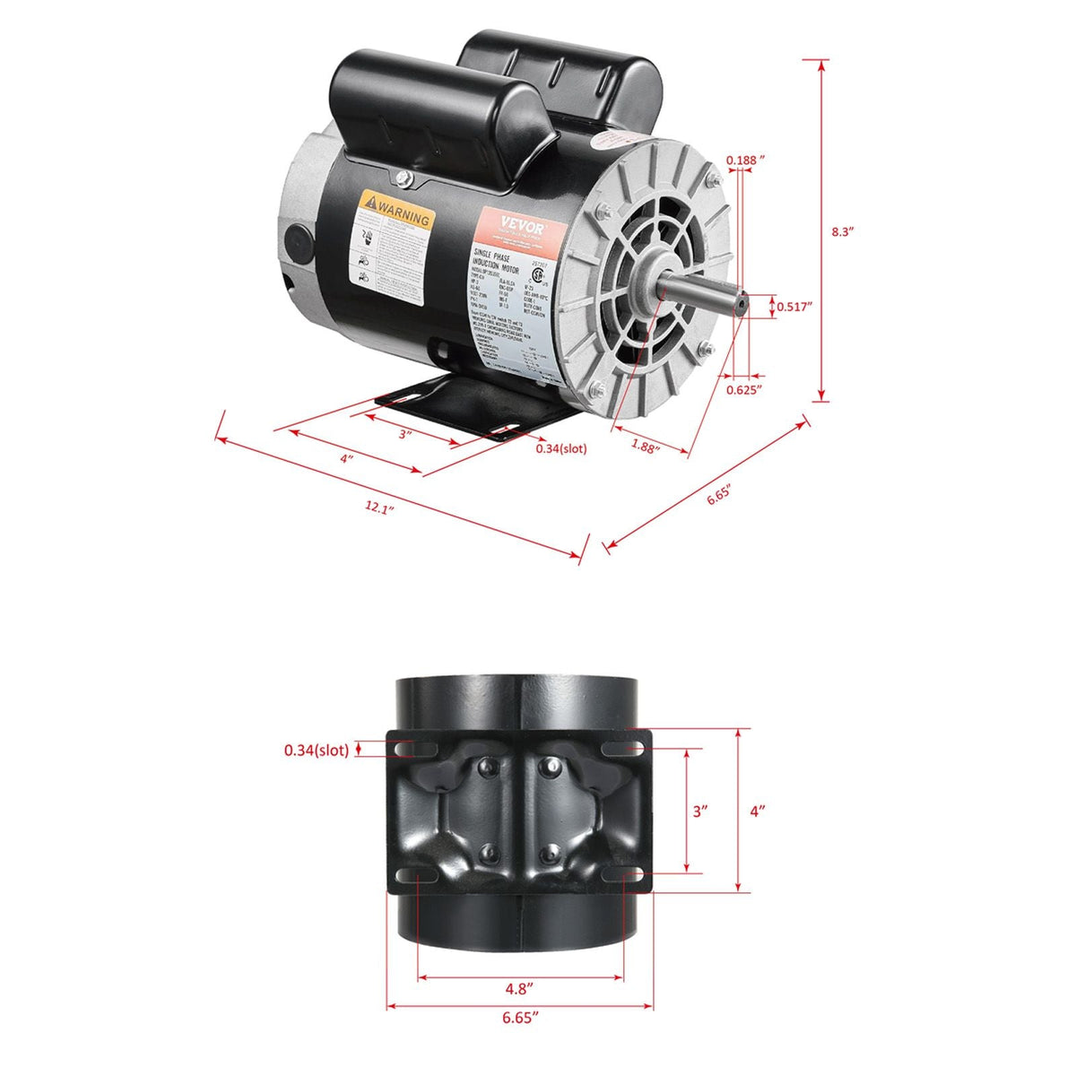 3HP Air Compressor Electric Motor, 230V 15.5 Amps, 56 Frame 3450RPM, 5/8" Keyed Shaft, 1.88" Shaft Length, Single Phase, CW/CCW Rotation (Factory Setting is CCW)