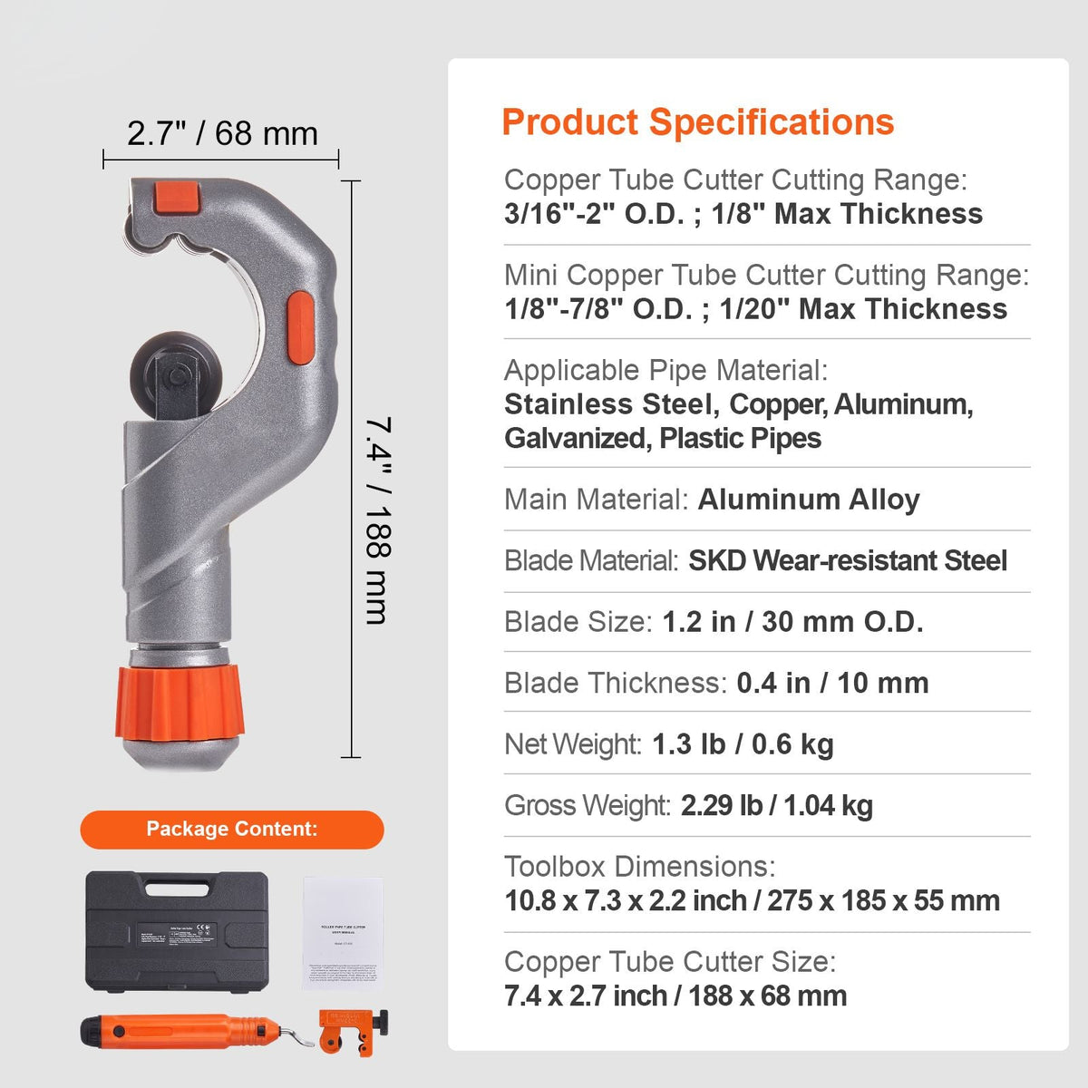 3PCS Tubing Cutter Set - Heavy Duty Pipe Cutter 3/16"-2"OD, Mini Tube Cutter 1/8"-7/8" & Deburring Tool, Professional Ultimate Pipe Cutter Set for Stainless Steel, Copper, Aluminum, Plastic Pipe
