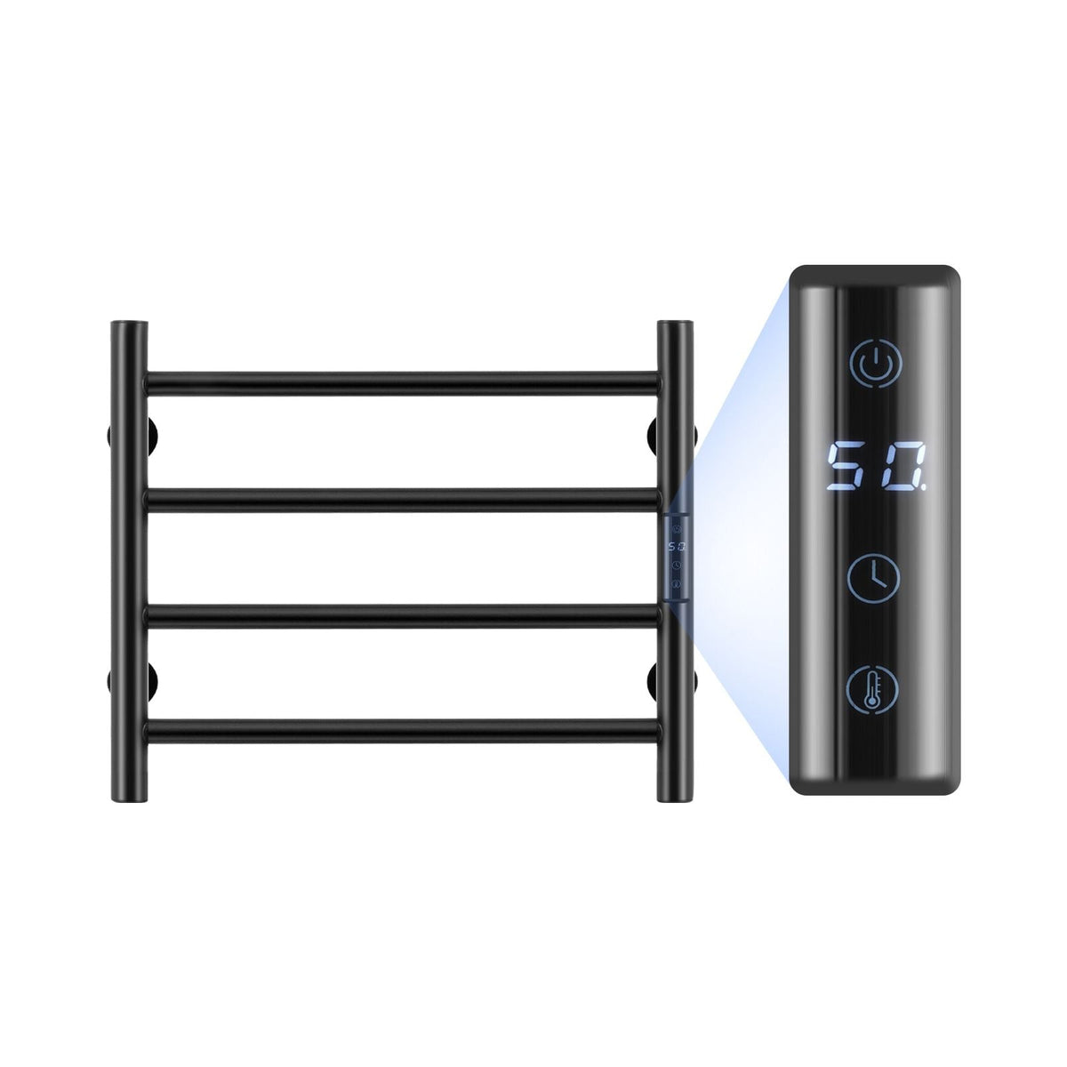 4 Bars Towel Warmer Rack, Wall Mounted Heated Towel Rack for Bathroom, IPX5 Waterpoof Towel Heater Rack with Timer & LED Display Screen, 5 Levels Adjustable Temperature Towel Heater, Black