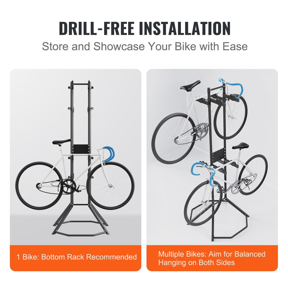 4 Bike Storage Rack, Free Standing Gravity Wall Vertical Bike Rack, Fully Adjustable Bike Rack Garage, Sturdy Steel & Easy Assemble, for Garage, Living Room, Shed, Holds Up to 260 lbs Black