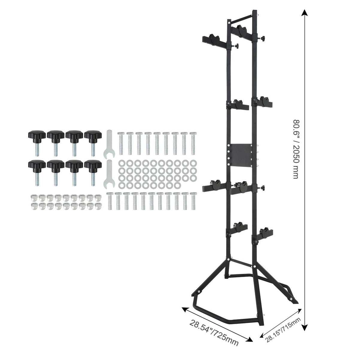 4 Bike Storage Rack, Free Standing Gravity Wall Vertical Bike Rack, Fully Adjustable Bike Rack Garage, Sturdy Steel & Easy Assemble, for Garage, Living Room, Shed, Holds Up to 260 lbs Black