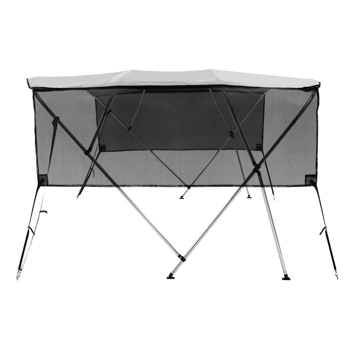 4 Bow Bimini Top Boat Cover, Detachable Mesh Sidewalls, 600D Polyester Canopy with 1" Aluminum Alloy Frame, Includes Storage Boot, 2 Straps, 2 Support Poles, 8'L x 54"H x 79"-84"W, Light Grey