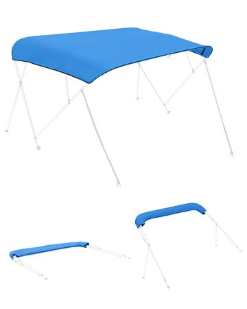 4 Bow Bimini Top Replacement Cover, 8 ft Long, Durable 600D Marine Grade Waterproof Sun Shade Boat Canopy with Storage Boot, Easy Install Zipper Sleeve Awning, 96"L x (91"-96")W, Blue (No Frame)