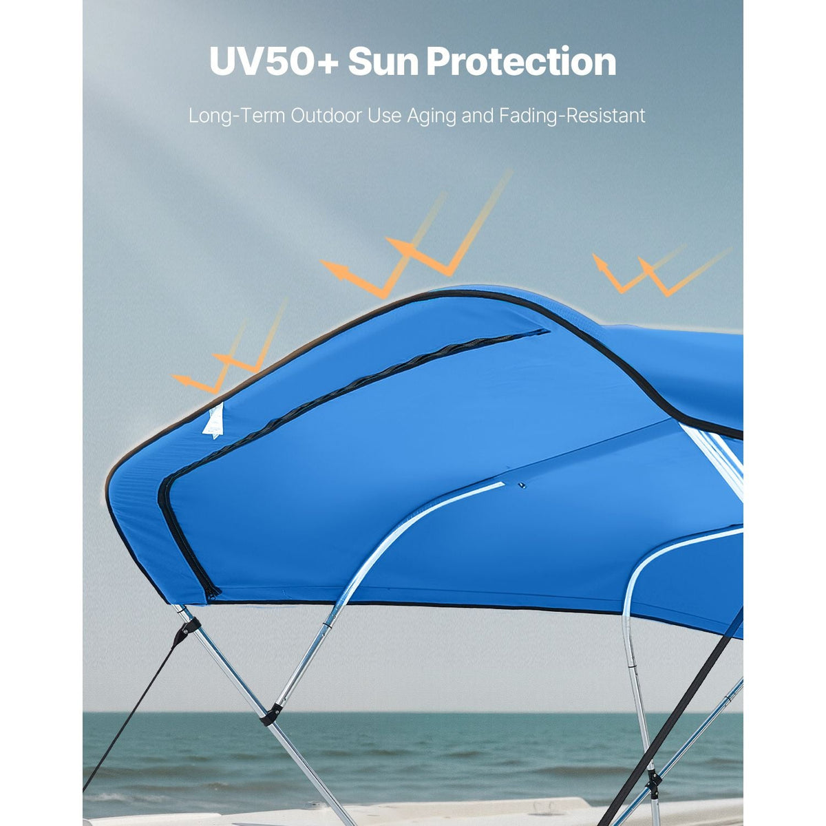 4 Bow Bimini Top Replacement Cover, 8 ft Long, Durable 600D Marine Grade Waterproof Sun Shade Boat Canopy with Storage Boot, Easy Install Zipper Sleeve Awning, 96"L x (91"-96")W, Blue (No Frame)