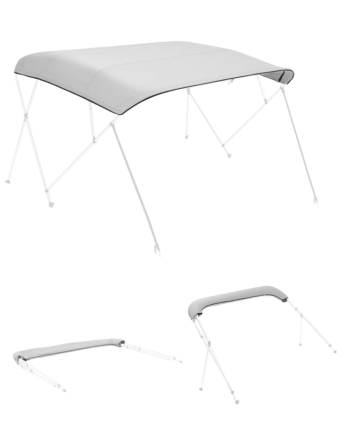 4 Bow Bimini Top Replacement Cover, 8 ft Long, Durable 600D Marine Grade Waterproof Sun Shade Boat Canopy with Storage Boot, Easy Install Zipper Sleeve Awning, 96"L x (91"-96")W, Gray (No Frame)