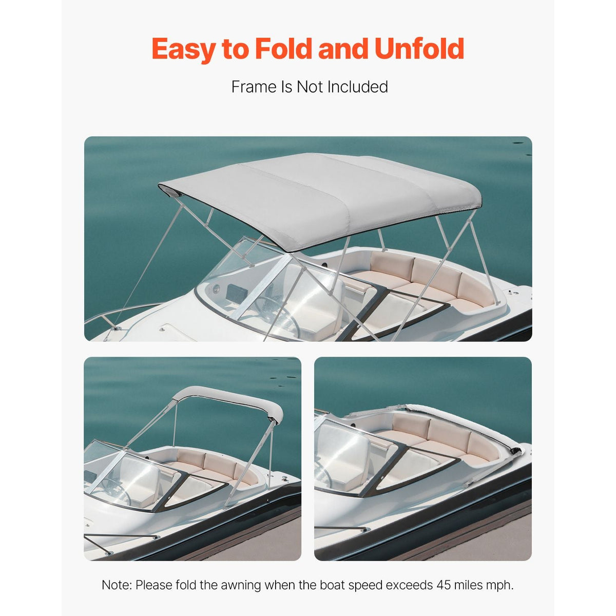 4 Bow Bimini Top Replacement Cover, 8 ft Long Durable 600D Marine Grade Waterproof Sun Shade Boat Canopy with Storage Boot, Easy Install Zipper Sleeve Awning, 96"L x (97"-103")W, Gray (No Frame)