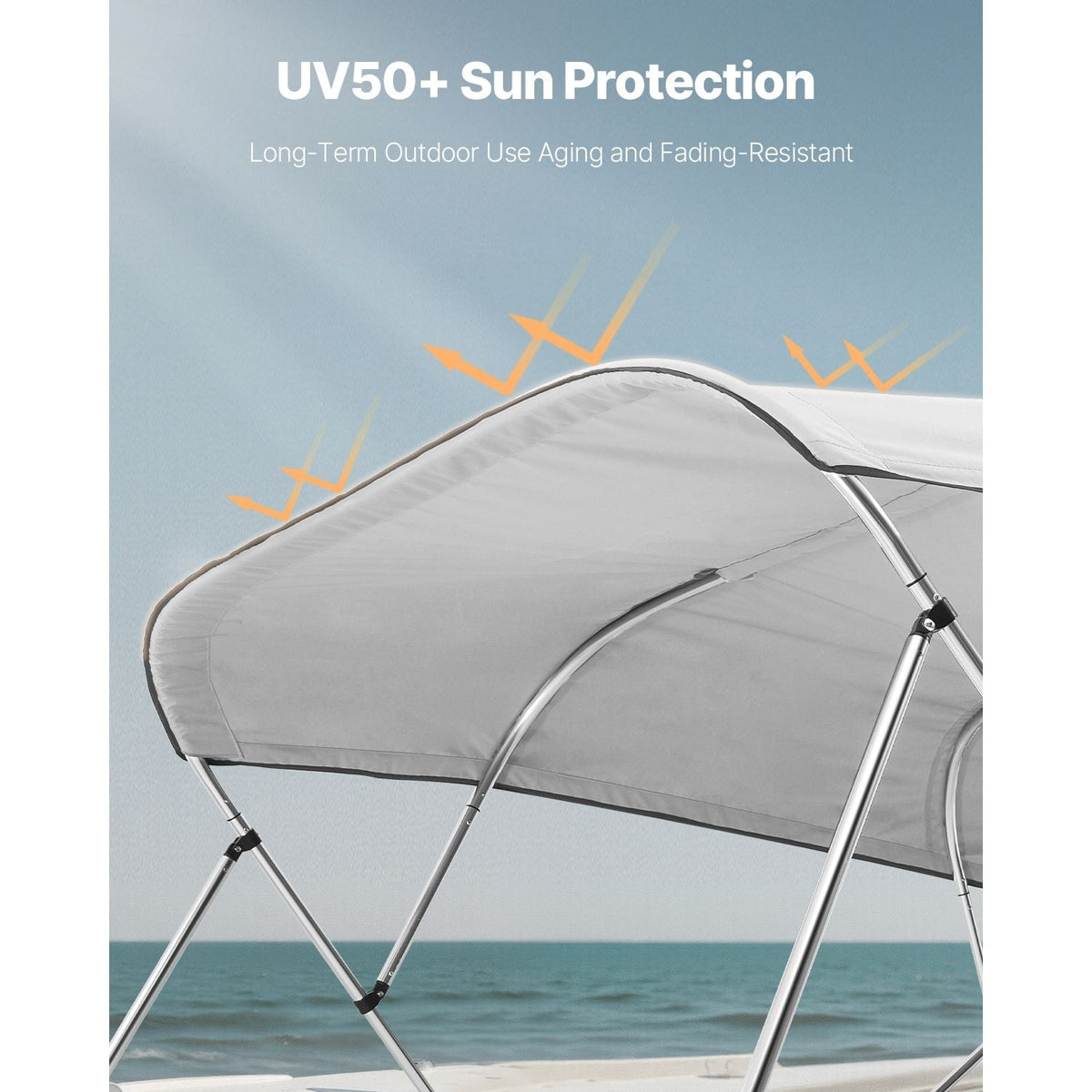 4 Bow Boat Bimini Tops, 600D Polyester Canopy, Waterproof & Sun Protection Boat Awning Canopy with Storage Bag, Bimini Top Replacement, 96"Lx(97"-103")W, Light Grey (Support Frame Not Included)