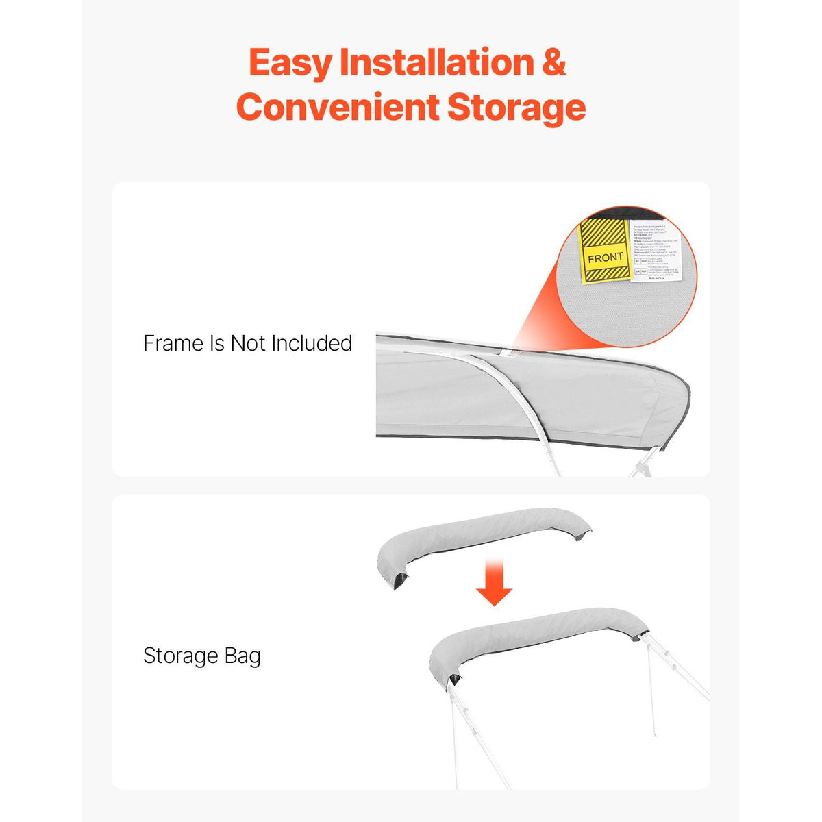 4 Bow Boat Bimini Tops, 600D Polyester Canopy, Waterproof & Sun Protection Boat Awning Canopy with Storage Bag, Bimini Top Replacement, 96"Lx(97"-103")W, Light Grey (Support Frame Not Included)