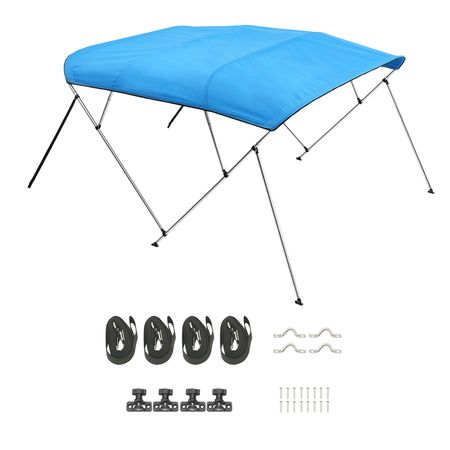 4 Bow Boat Bimini Tops, 600D Polyester Canopy with Aluminum Alloy Frame, Waterproof & Sun Shade Boat Awning Canopy with Storage Bag, 2 Support Poles, 4 Straps, 8'Lx(91"-96")Wx54"H, Pacific Blue