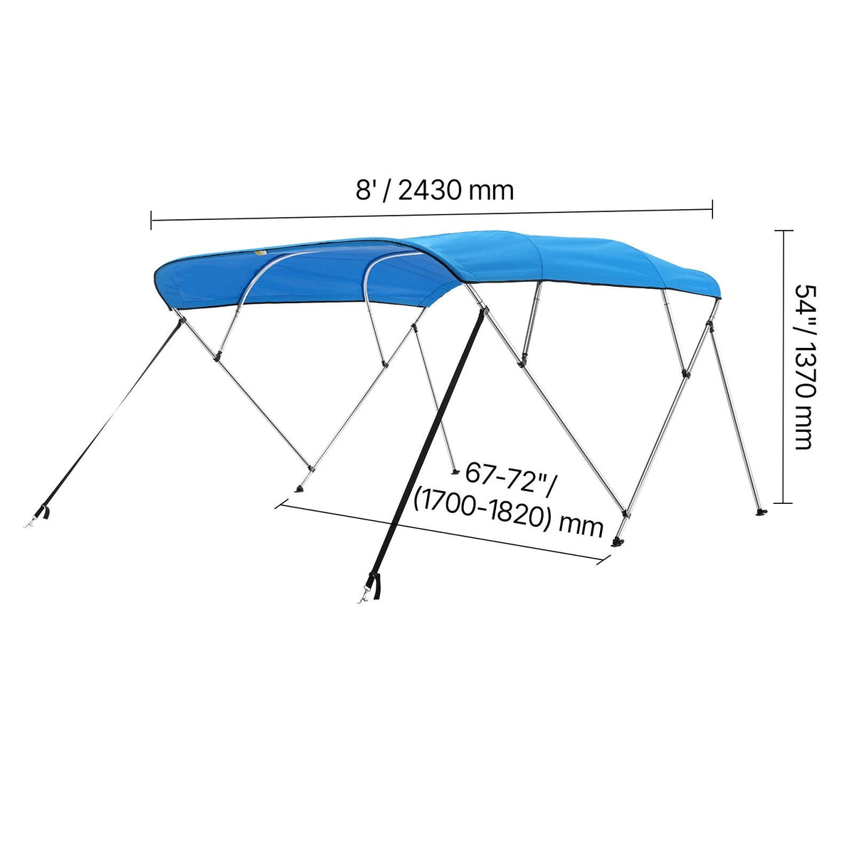 4 Bow Boat Bimini Tops, 600D Polyester Canopy with Aluminum Alloy Frame, Waterproof & Sun Shade Boat Awning Canopy with Storage Bag, 2 Support Poles, 4 Straps, 96"Lx(67"-72")Wx54"H, Pacific Blue
