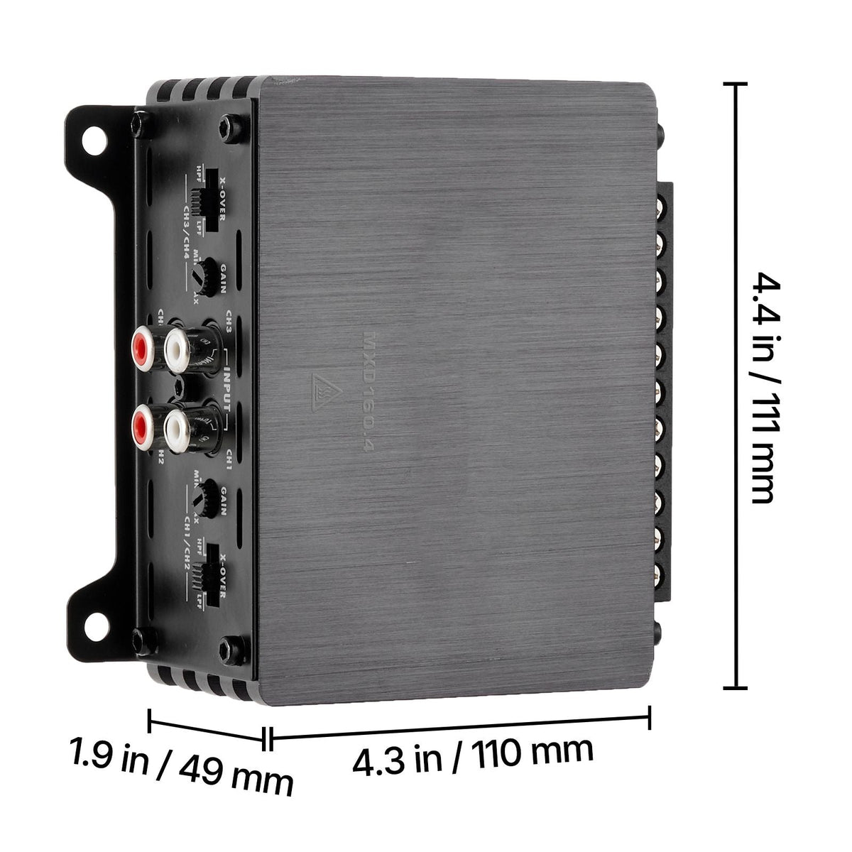 4 Channel Car Audio Amplifier 2 Ohm Stable Bridgeable Class D Full Range Amp Max Power 4 x 110W @ 4 Ohm / 4 x 160W @ 2 Ohm for Car SUV Truck Off-Road