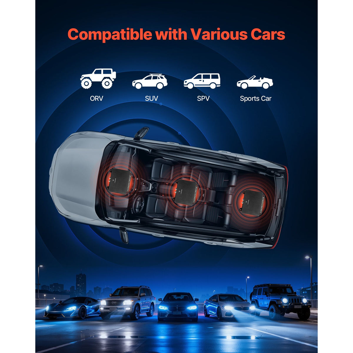 4 Channel Car Audio Amplifier 2 Ohm Stable Bridgeable Class D Full Range Amp Max Power 4 x 110W @ 4 Ohm / 4 x 160W @ 2 Ohm for Car SUV Truck Off-Road