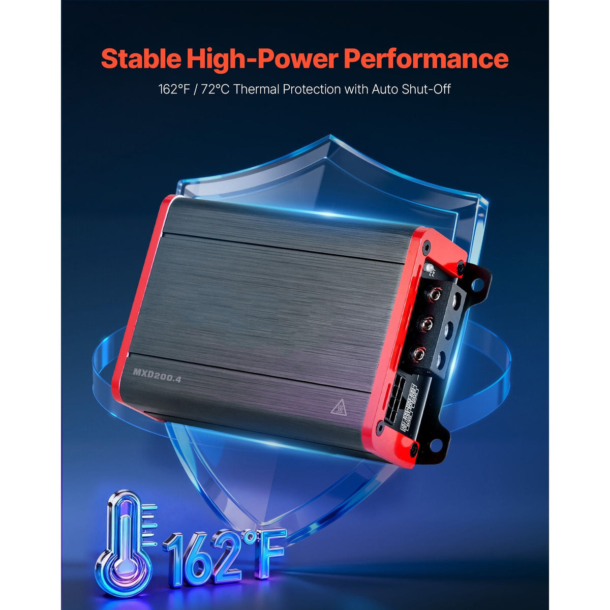 4 Channel Car Audio Amplifier 2 Ohm Stable Bridgeable Class D Full Range Amp Max Power 4 x 120W @ 4 Ohm / 4 x 200W @ 2 Ohm for Car SUV Truck Off-Road