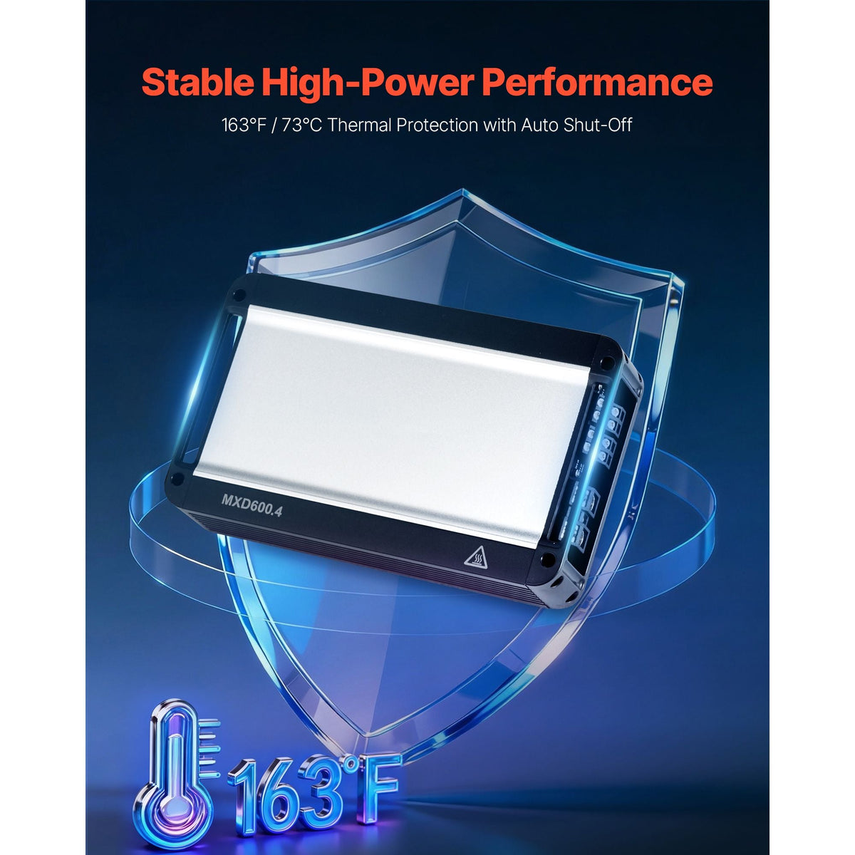 4 Channel Car Audio Amplifier 2 Ohm Stable Bridgeable Class D Full Range Amp Max Power 4 x 420W @ 4 Ohm / 4 x 600W @ 2 Ohm for Car SUV Truck Off-Road