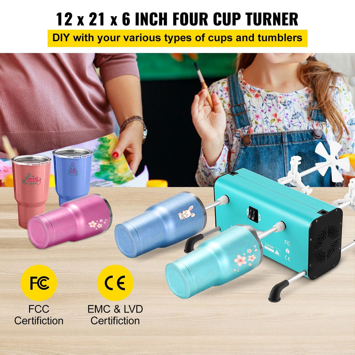 4 Cup Turner, 2 Speeds Multiple Tumbler Spinner Rotator Machine Kit with 4 Removable and Adjustable Arms, Mute Motor, Aluminum Alloy Frame, 4 Independent Switches for DIY Glitter Crafts(Green)