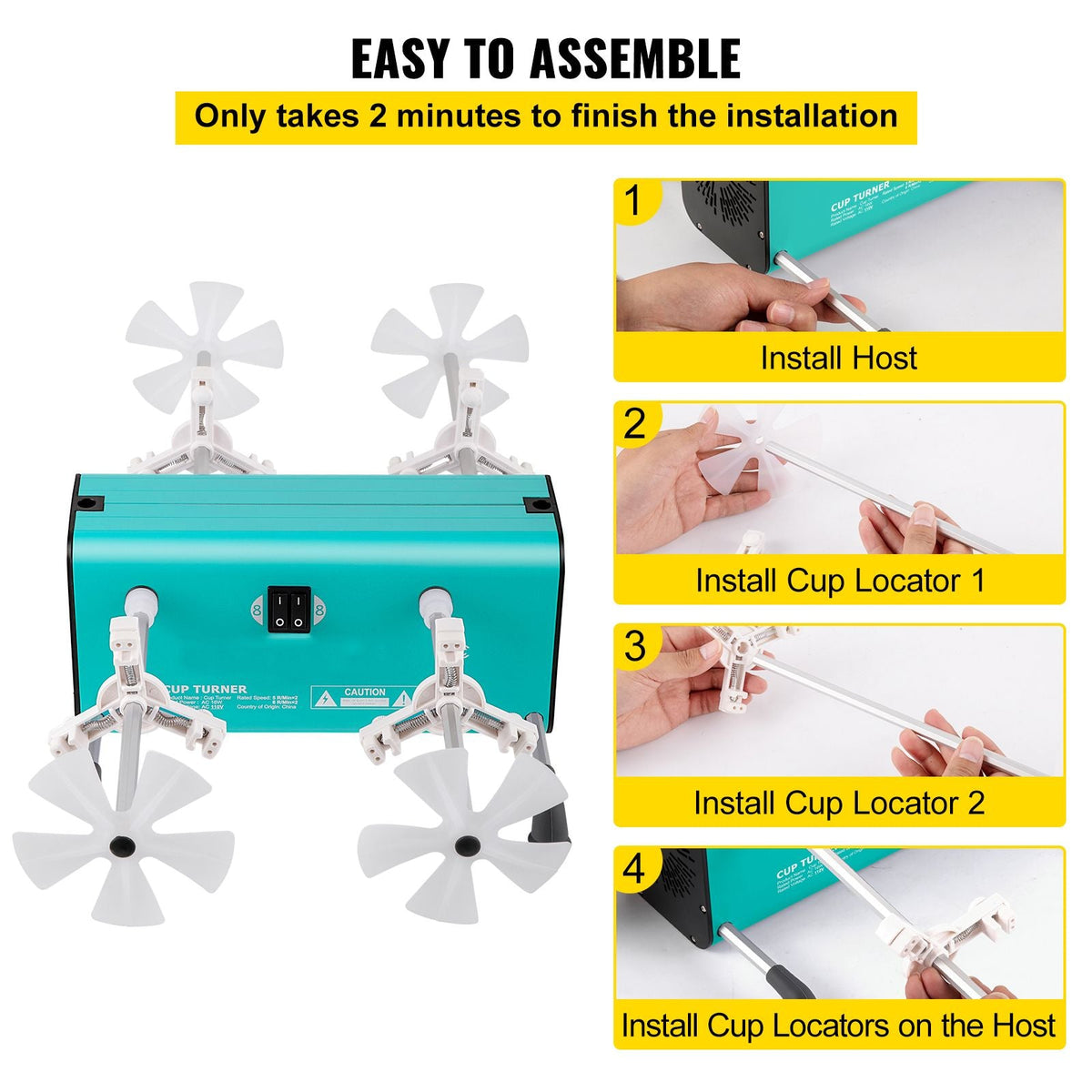 4 Cup Turner, 2 Speeds Multiple Tumbler Spinner Rotator Machine Kit with 4 Removable and Adjustable Arms, Mute Motor, Aluminum Alloy Frame, 4 Independent Switches for DIY Glitter Crafts(Green)