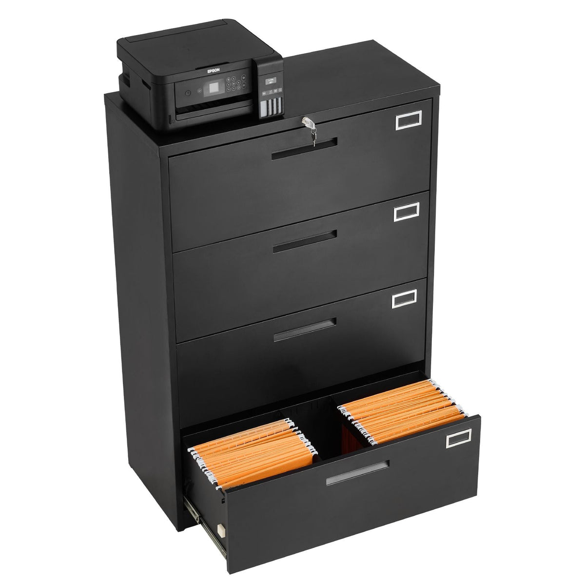 4 Drawers Metal File Cabinet, Vertical Filing Cabinet with Lock and Adjustable Hanging Rod, Tall Filing Storage Cabinets for Home and Office Fit Letter, A4, Legal Size File, Easy Assembly, Black
