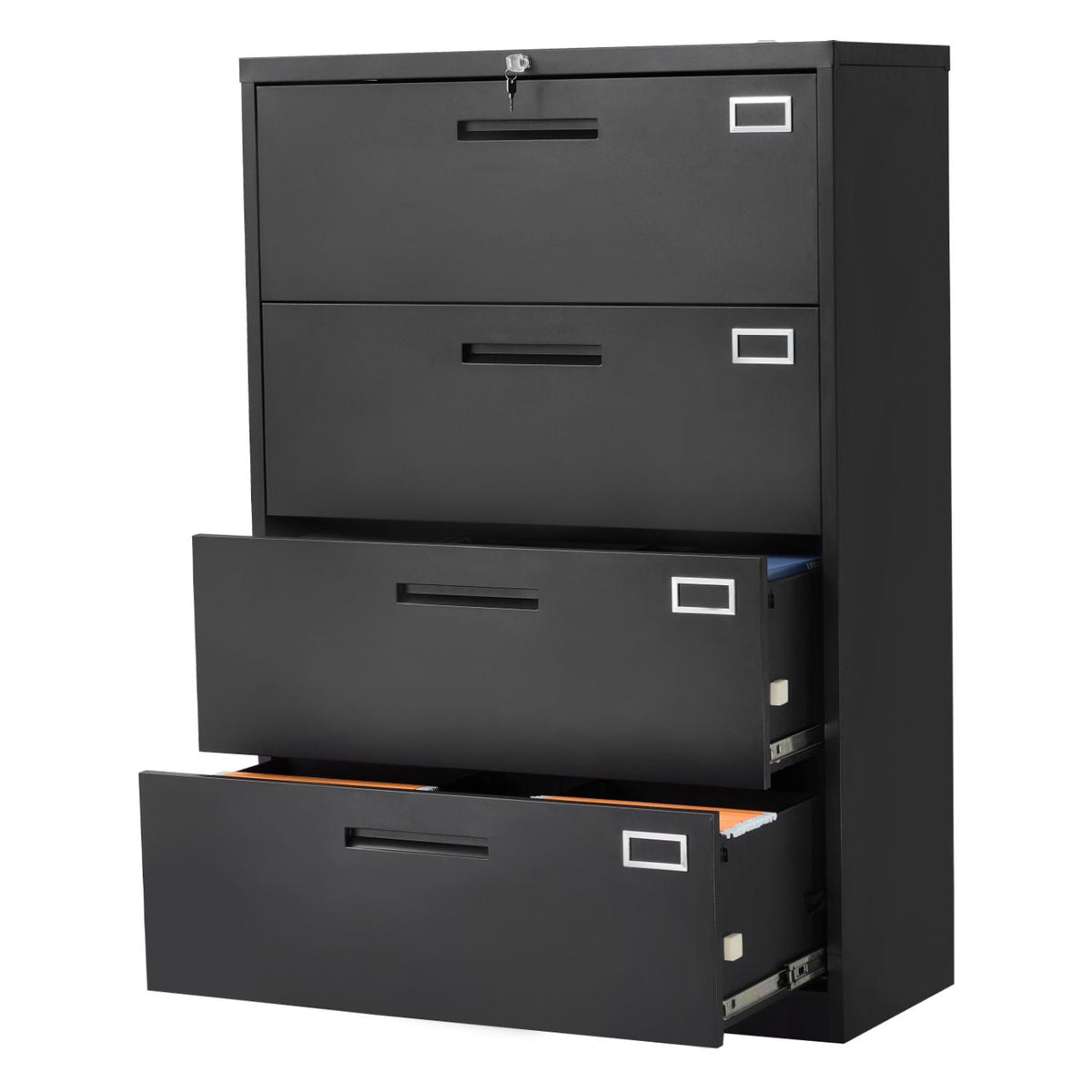 4 Drawers Metal File Cabinet, Vertical Filing Cabinet with Lock and Adjustable Hanging Rod, Tall Filing Storage Cabinets for Home and Office Fit Letter, A4, Legal Size File, Easy Assembly, Black