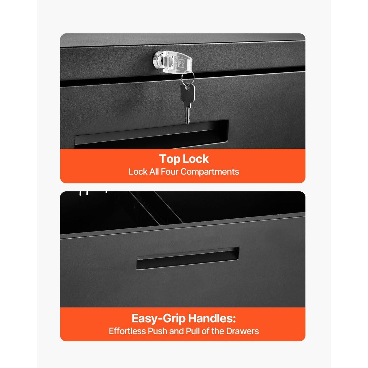 4 Drawers Metal File Cabinet, Vertical Filing Cabinet with Lock and Adjustable Hanging Rod, Tall Filing Storage Cabinets for Home and Office Fit Letter, A4, Legal Size File, Easy Assembly, Black