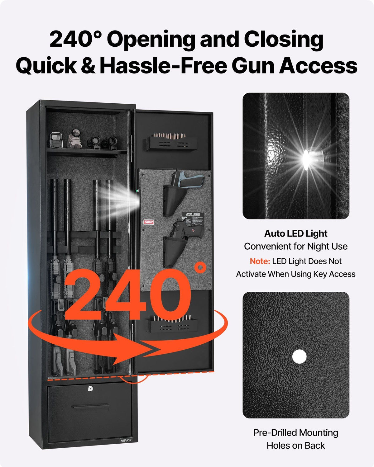 4 Gun Safe, Long Gun Cabinet for Rifles and Pistols, Quick Access Rifle Safe with 2 Ammo Slots, 2 Pistol Pockets & 2 Adjustable Racks, Large Digital Cabinet with Key and Password Lock