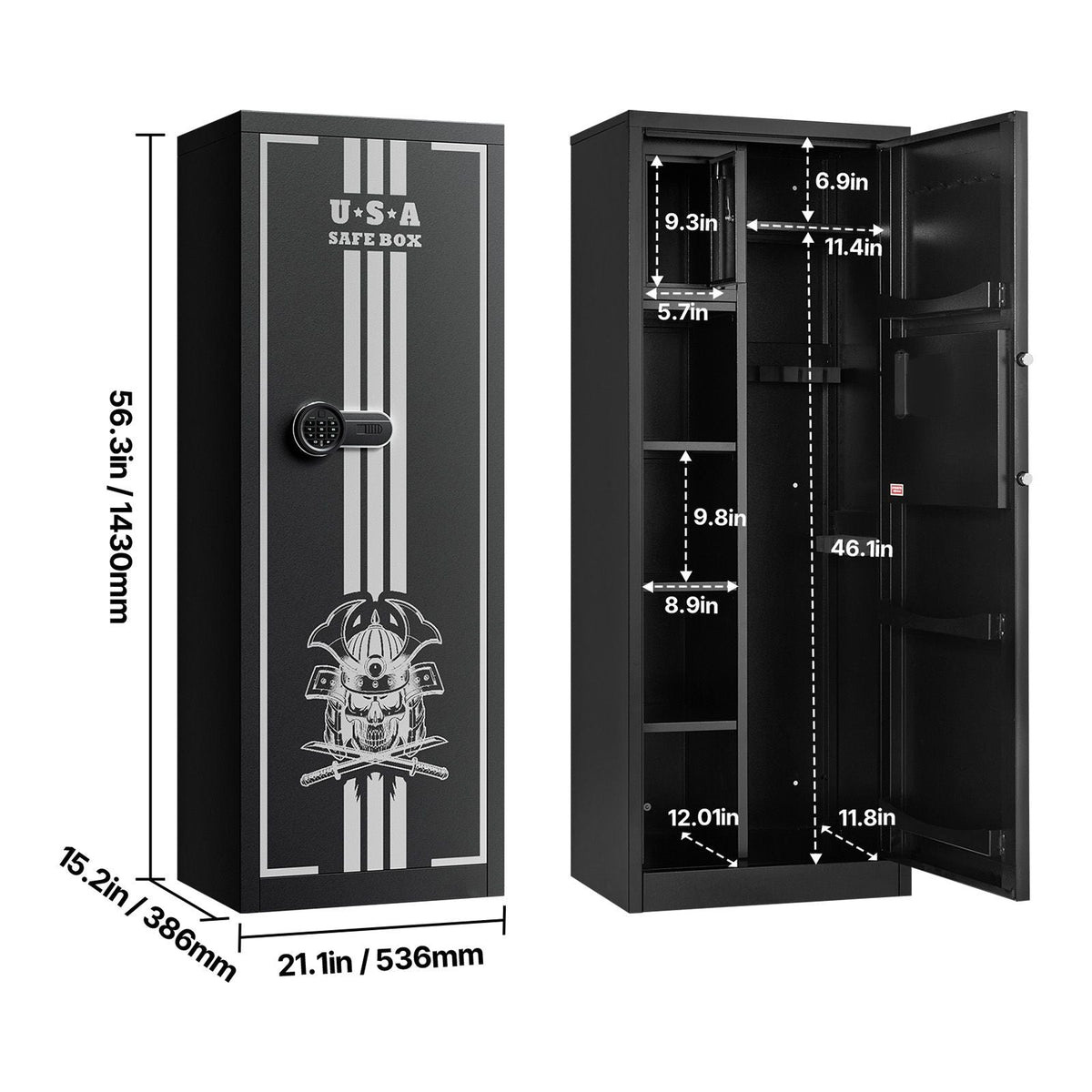 4 Gun Safe, Long Gun Cabinet for Rifles and Pistols, Quick Access Rifle Safe with 3 Ammo Slots and 2 Adjustable Racks, Large Digital Cabinet with Key and Password Lock