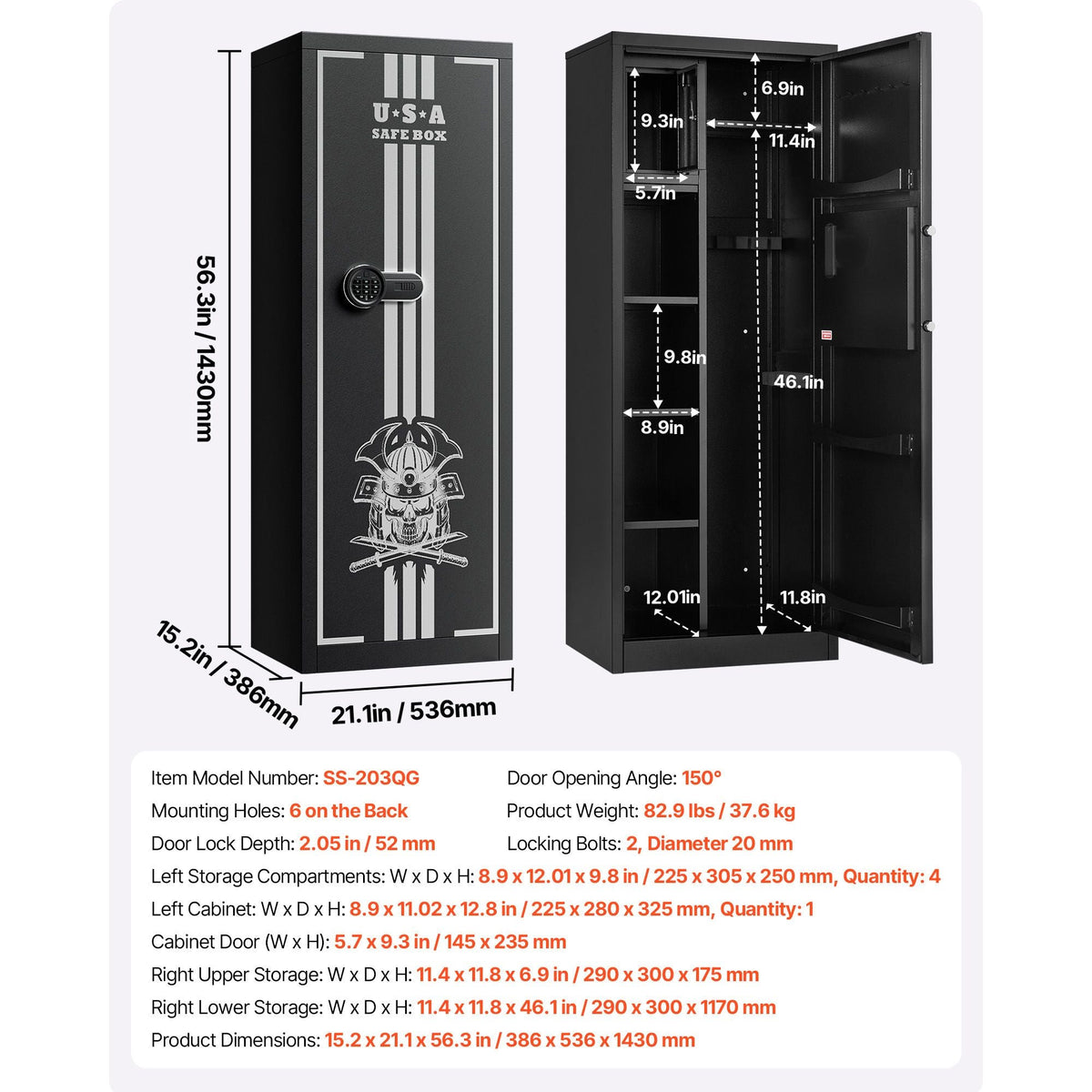 4 Gun Safe, Long Gun Cabinet for Rifles and Pistols, Quick Access Rifle Safe with 3 Ammo Slots and 2 Adjustable Racks, Large Digital Cabinet with Key and Password Lock