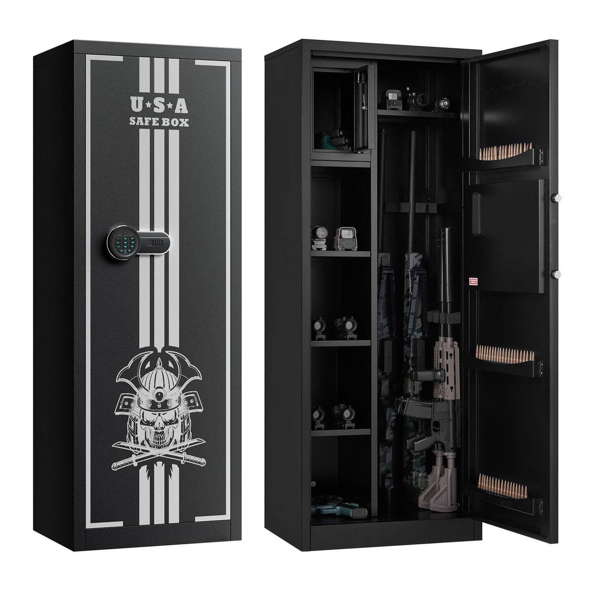 4 Gun Safe, Long Gun Cabinet for Rifles and Pistols, Quick Access Rifle Safe with 3 Ammo Slots and 2 Adjustable Racks, Large Digital Cabinet with Key and Password Lock